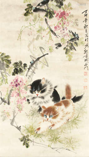 孙菊生 猫趣图 纸本立轴