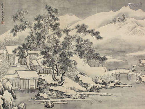 陈少梅 雪景  绢本立轴