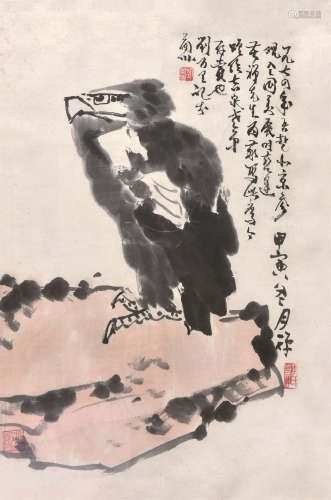 李苦禅（1899～1983） 鹰图 镜框 设色纸本