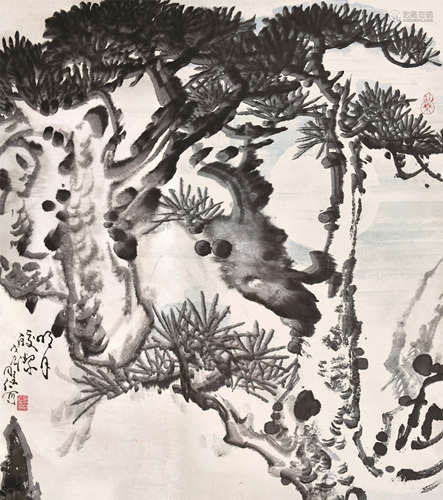 王同仁（b.1937） 松月图 立轴 水墨纸本