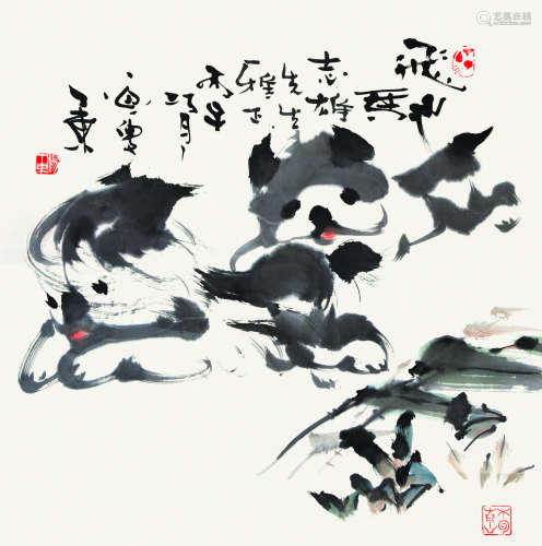 杨丁东（1921～2004） 狗图 立轴 设色纸本