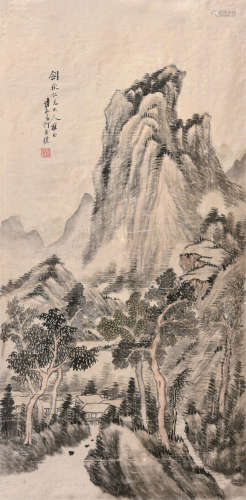 何维朴（1842～1922） 山水 镜框 设色绢本