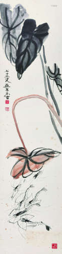 韩不言（1921～1996） 虾图 镜框 设色纸本