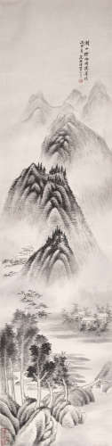 范振绪（1872～1960） 湖山烟雨 镜框 水墨纸本