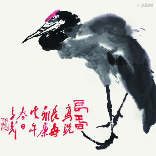 王子武（b.1936） 鹤 镜框 设色纸本