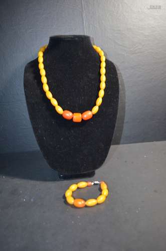 Chinese Amber Color Necklace and Bracelet