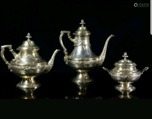 19C German Repousse Silver Coffee Set Hanau