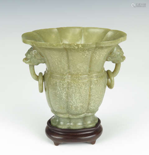 18th C. Chinese Celadon Jade Double Rings Vase