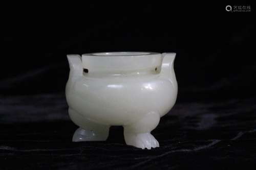 Chinese White Jade Carved Triple Censer