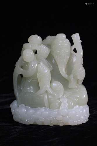 Chinese White Jade Carved Shouxing