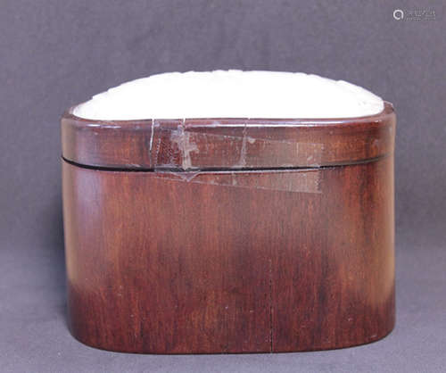 Chinese Bamboo Carved Cover Box w Jade