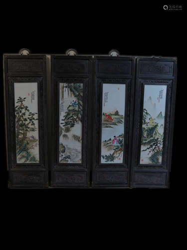 Set of Chinese Famille Rose Hanging Plaque