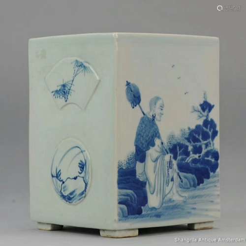 Chinese Blue and White Square Brush Pot