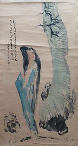 Chinese Ink Color Scroll Painting,Signed