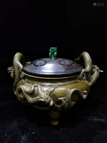 Chinese Bronze Triple Feet Cover Burner