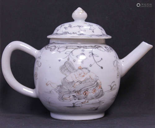 Chinese Erotic Subject Porcelain Teapot