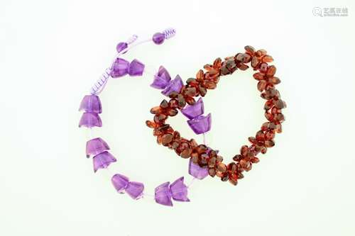 A Garnet and Amethyst Bracelets 2 Piece