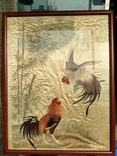 Late Qing Chinese Silk Embroidery of Cock