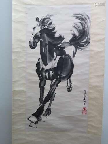 Chinese Ink Color Scroll Painting,Signed