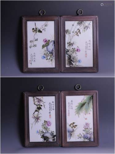 FOUR CHINESE PORCELAIN PLAQUES w CALLIGRAPH