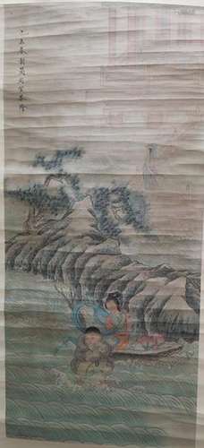 Chinese Ink Color Scroll Painting,Signed