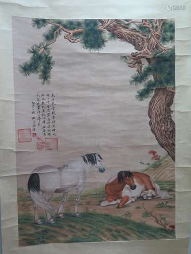 Chinese Ink Color Scroll Painting,Signed