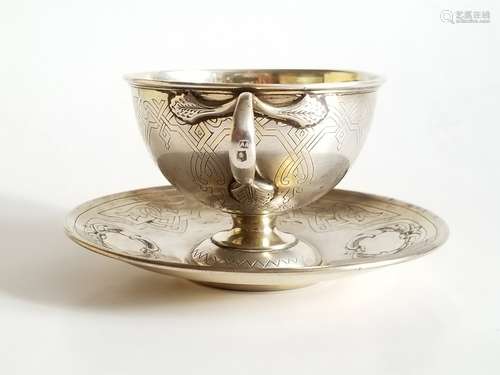 Antique Russian Silver Cup & Saucer