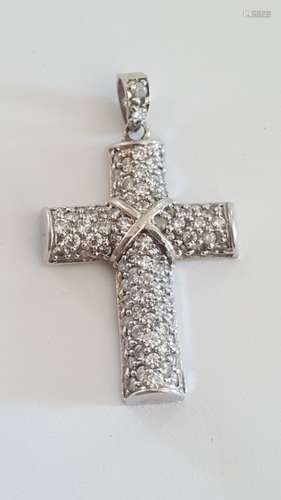 14K White Gold & 2 Ct Diamond Cross