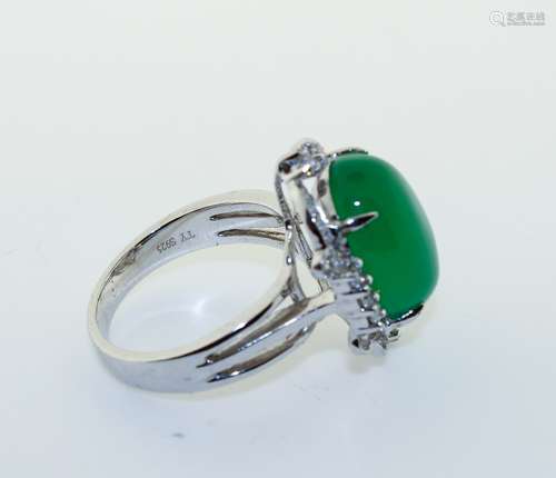 A Chrysoprase Ring Mounted In Silver