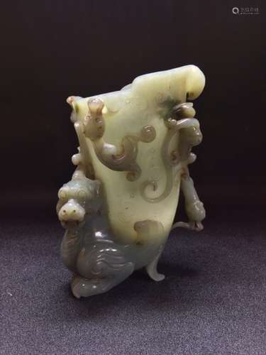 Chinese Greenish Jade Carved Cup