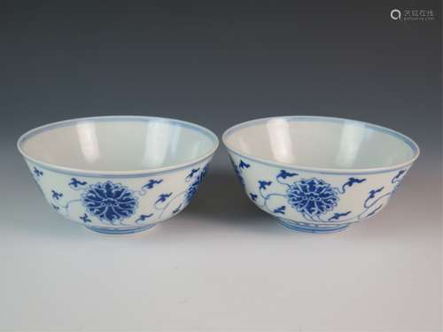 Pair of Chinese Blue and White Bowls