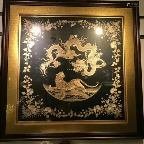 Late Qing Chinese Silk Embroidery of Tiger&Dragon