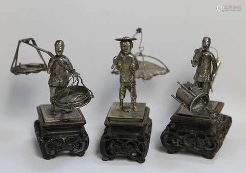 Three Asian Miniture Silver Fisherman