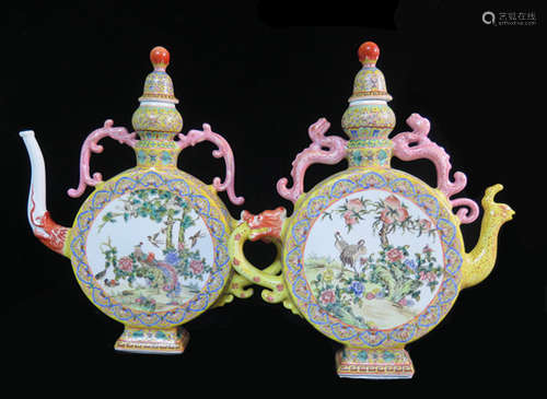 Pair of Chinese Famille Rose Teapot