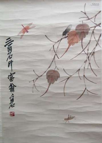 Chinese Ink Color Scroll Painting,Signed