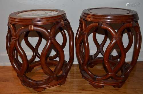 Pair Old Chinese Rose Wood Circle Chair