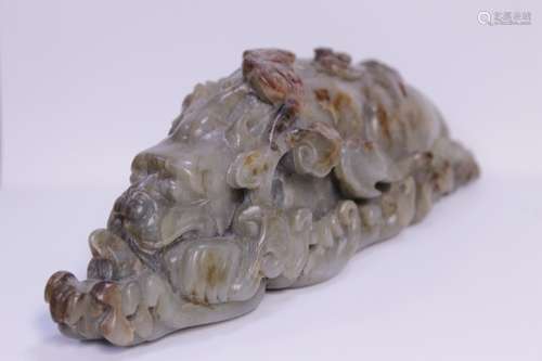 A Large Chinese Jade Carved Beast w Russet