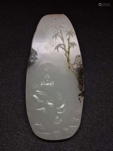 Chinese White JAde Pebble Jade Plaque w Russet