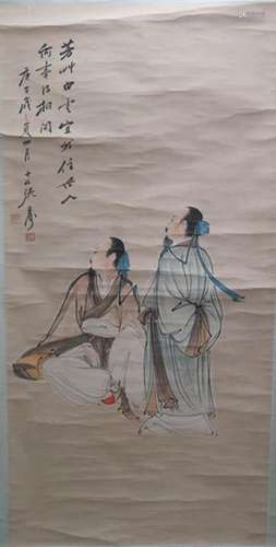 Chinese Ink Color Scroll Painting,Signed