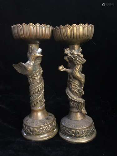 Two Chinese Bronze Candle Holder