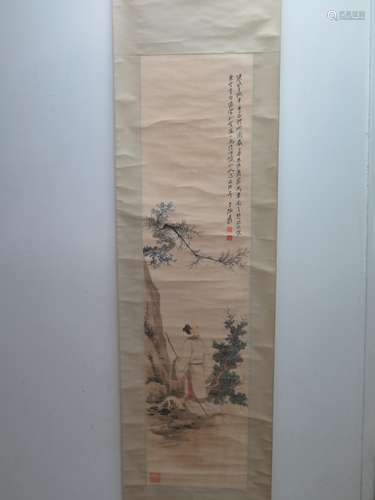 Chinese Ink Color  Scroll Painting,Signed