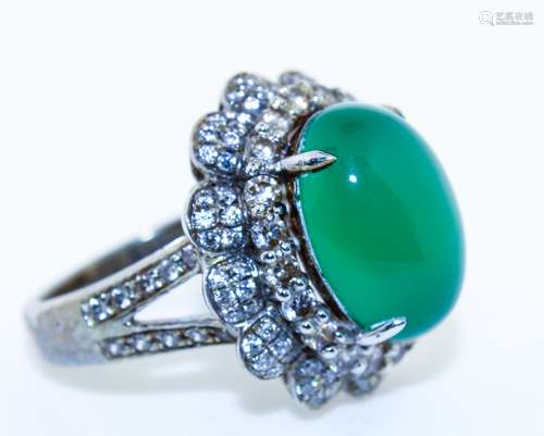 A Chrysoprase Ring Mounted In Silver