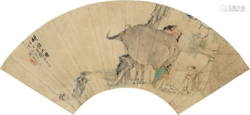 钱惠安（1833～1911） 人物 扇面 立轴 设色纸本