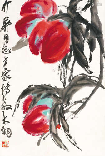 陈大羽（1912～2001） 寿桃 镜心 设色纸本