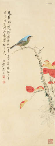谢稚柳（1910～1997） 红叶幽禽 立轴 设色纸本
