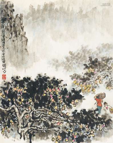 钱松嵒（1899～1985） 崂山途中 立轴 设色纸本