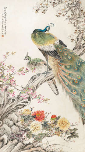 陆抑非（1908～1997） 花鸟 立轴 设色纸本