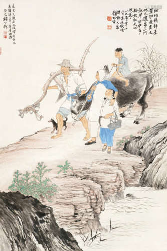 钱松嵒（1899～1985） 歌颂劳动人家 立轴 设色纸本