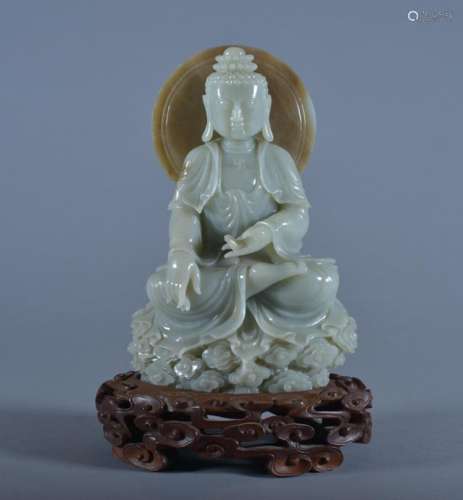 A CARVED WHITE JADE GUANYIN. Qing Dynasty