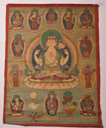 A THANGKA OF SHADAKSHARI-AVALOKITESVARA. 16th Century